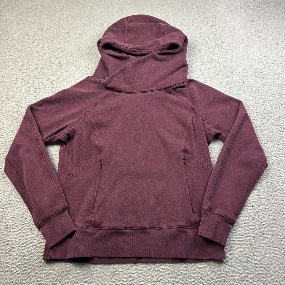 Lululemon Womens Burgundy Cozy Cowl Neck Fleece Pullover Hoodie Sweatshirt 12